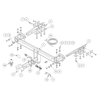 Technical diagram of tow hitch with components 