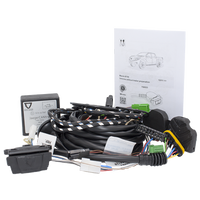A wiring harness kit including various cables, connectors, and a plug type for vehicle integration.