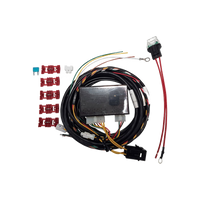 A universal wiring harness kit with a black ECU (Electronic Control Unit) and multicolored wires, including red, yellow, and black, with a white background.