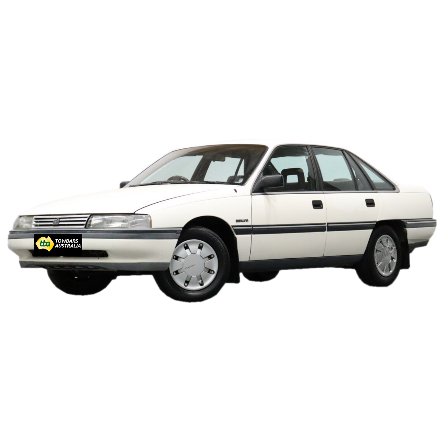 White car with a visible brand logo on a white background