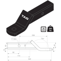 TAG 50m Ballmount - 208mm Long, 44mm Drop, 13mm Rise 135° Face 3500kg