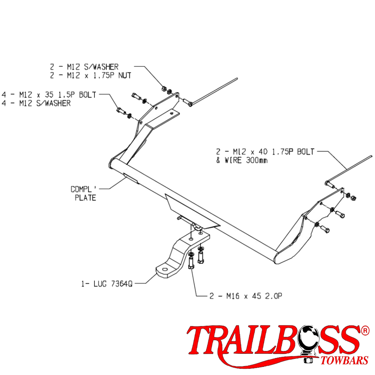 Ford Courier 4wd Cab Chassis No Step 06/1985 - 12/2006 - Towbar Kit