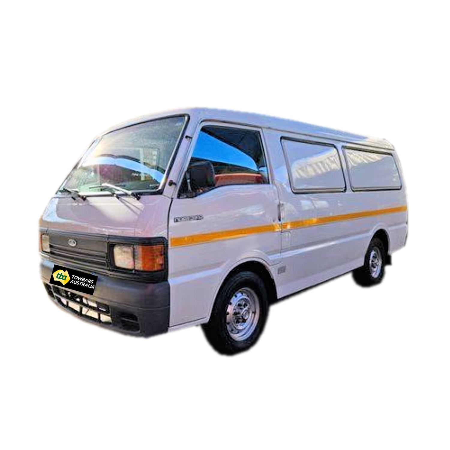 White van with orange stripe on a white background