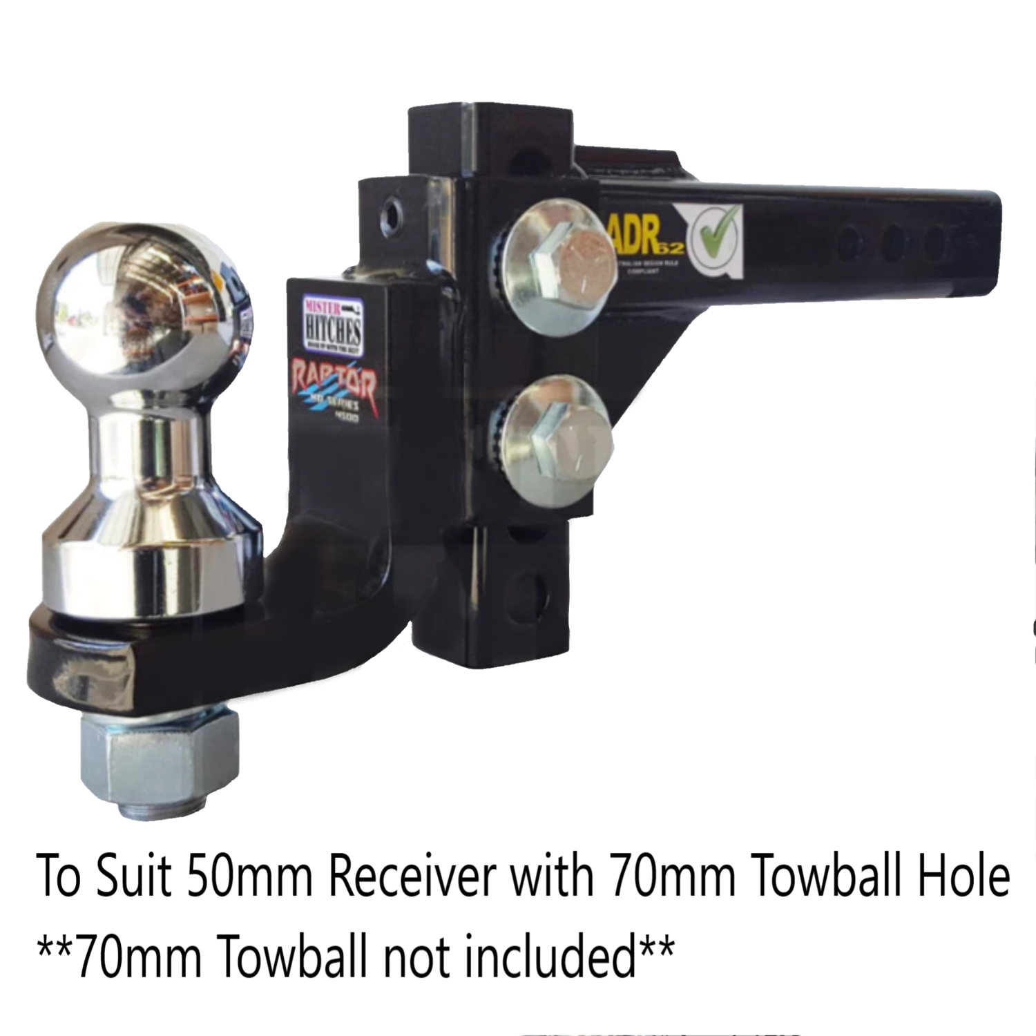 Raptor Super Duty Adjustable Ballmount to suit 50mm Receiver Rated to 4500kg