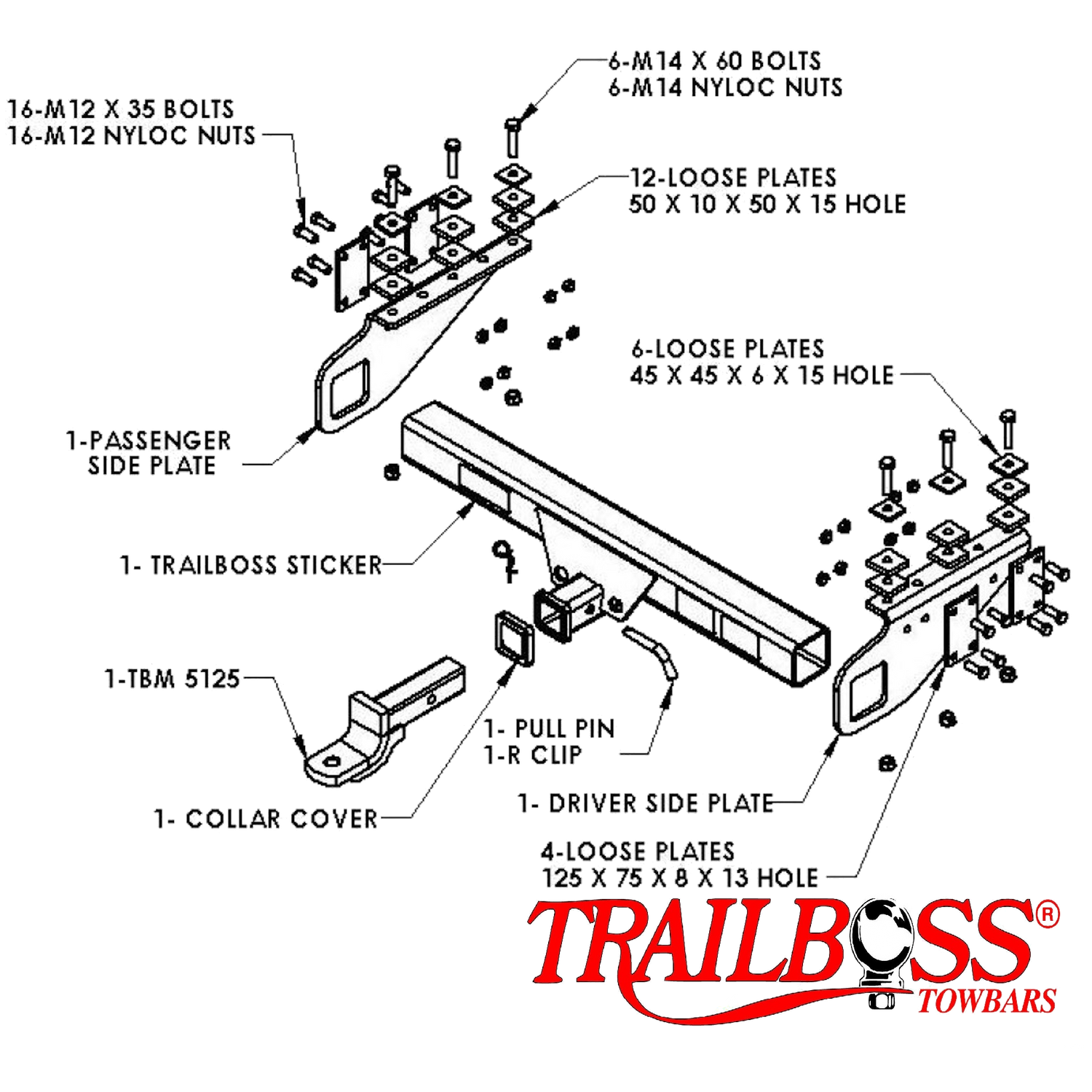 Truck Towbar Kit 4000kg (Receiver Under Cross Beam - Towbar Kit