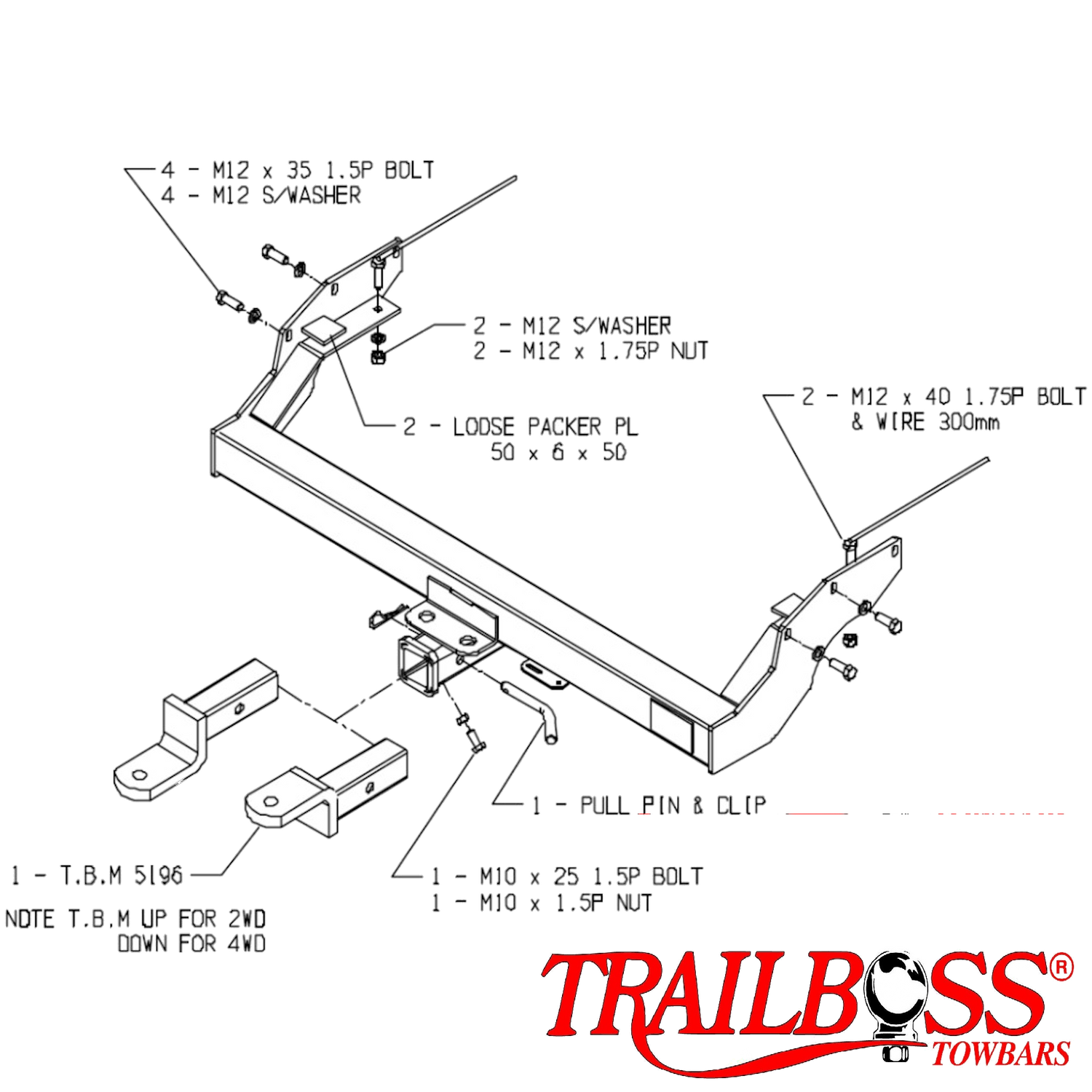 Mazda Bravo Cab Chassis No Step 06/1985 - 11/2006 - Towbar Kit