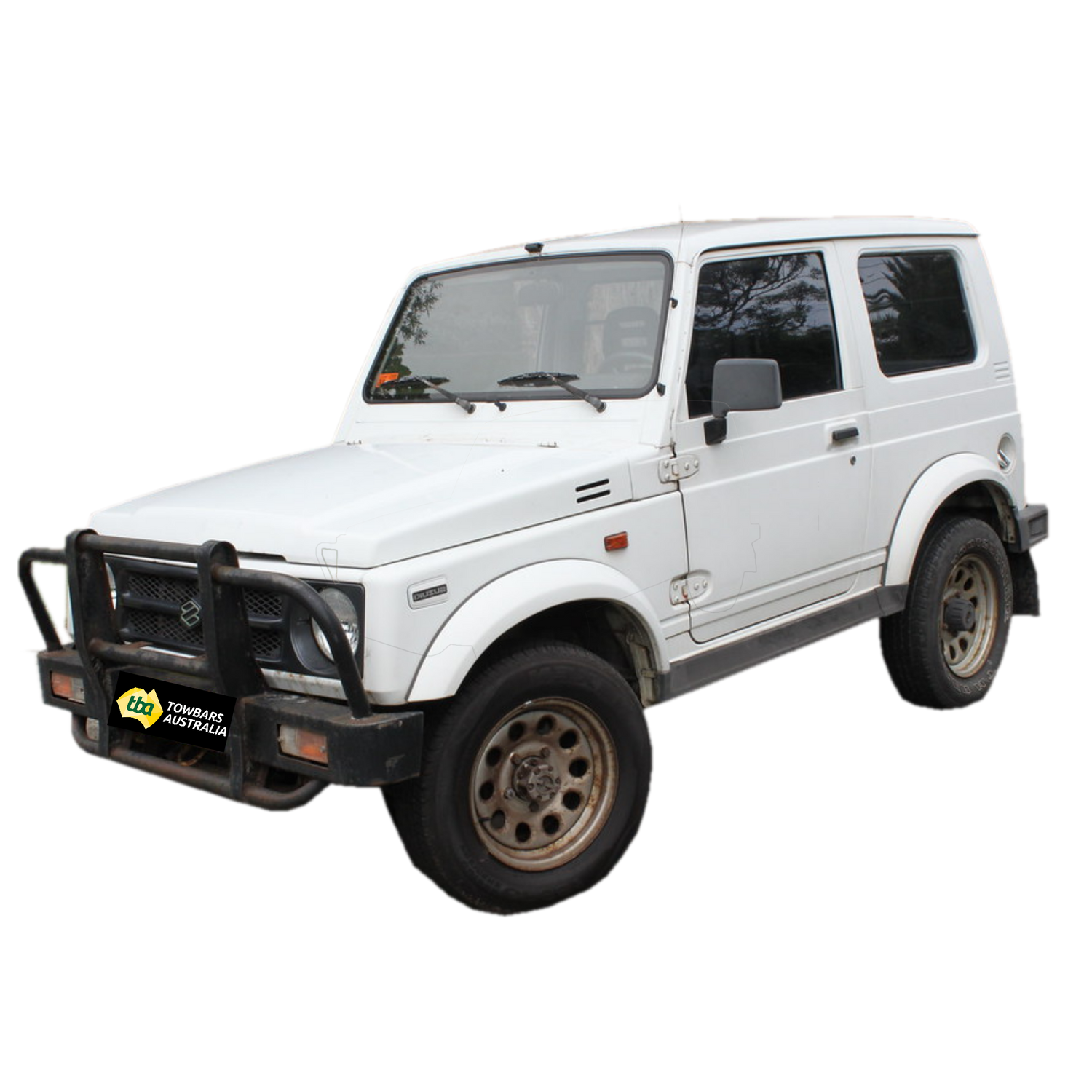 White SUV with a black bumper on a white background