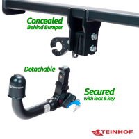 Steinhof car trailer hitch with lock and key mechanism on a white background