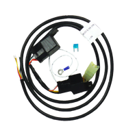 A direct fit wiring harness for a Toyota Prado 120 Series SUV, featuring various connectors and plugs.
