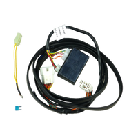 A black wiring harness for a vehicle, including connectors and a module, with a loose plug attached.