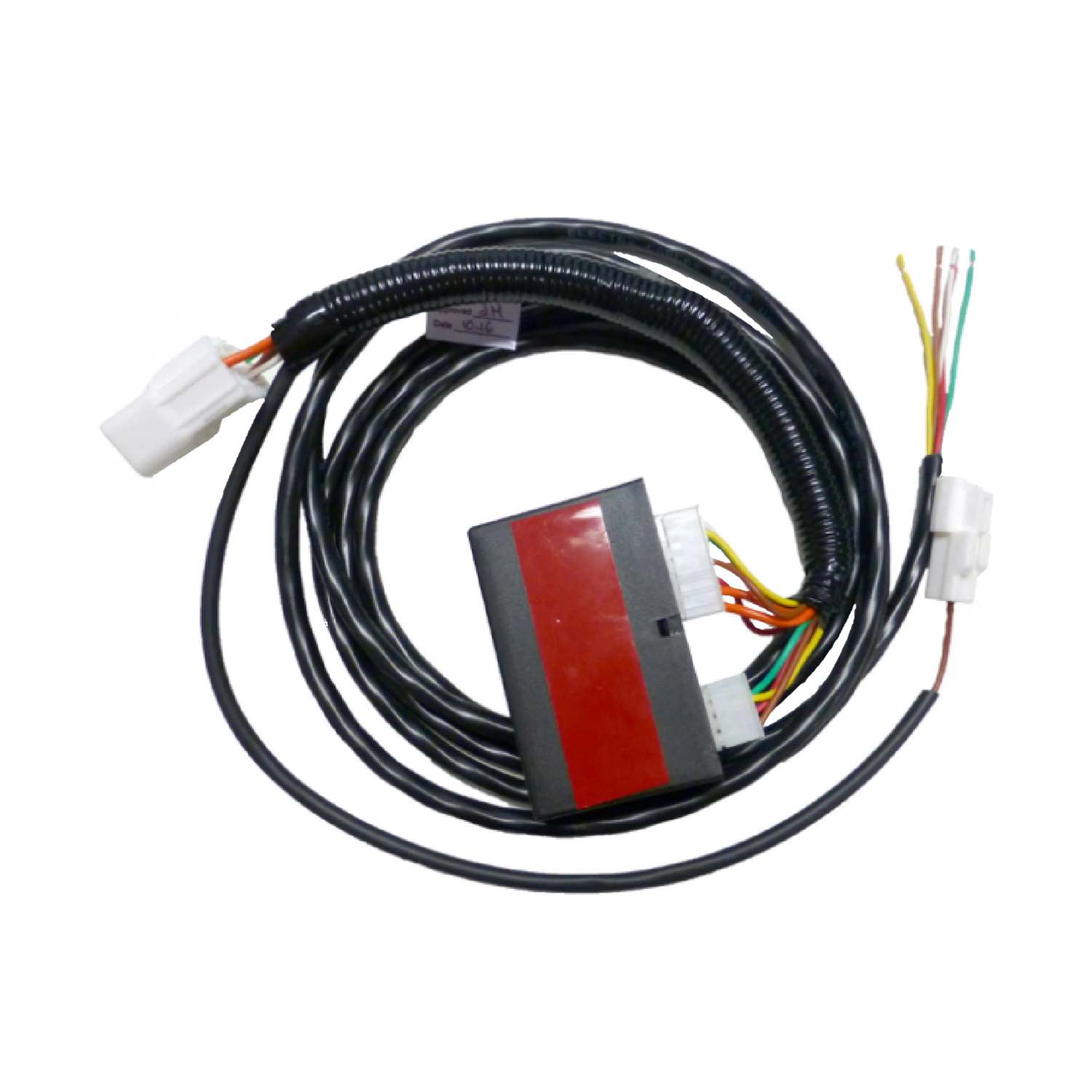A direct fit wiring harness for a Toyota LandCruiser 200 Series SUV, including various wires and connectors.