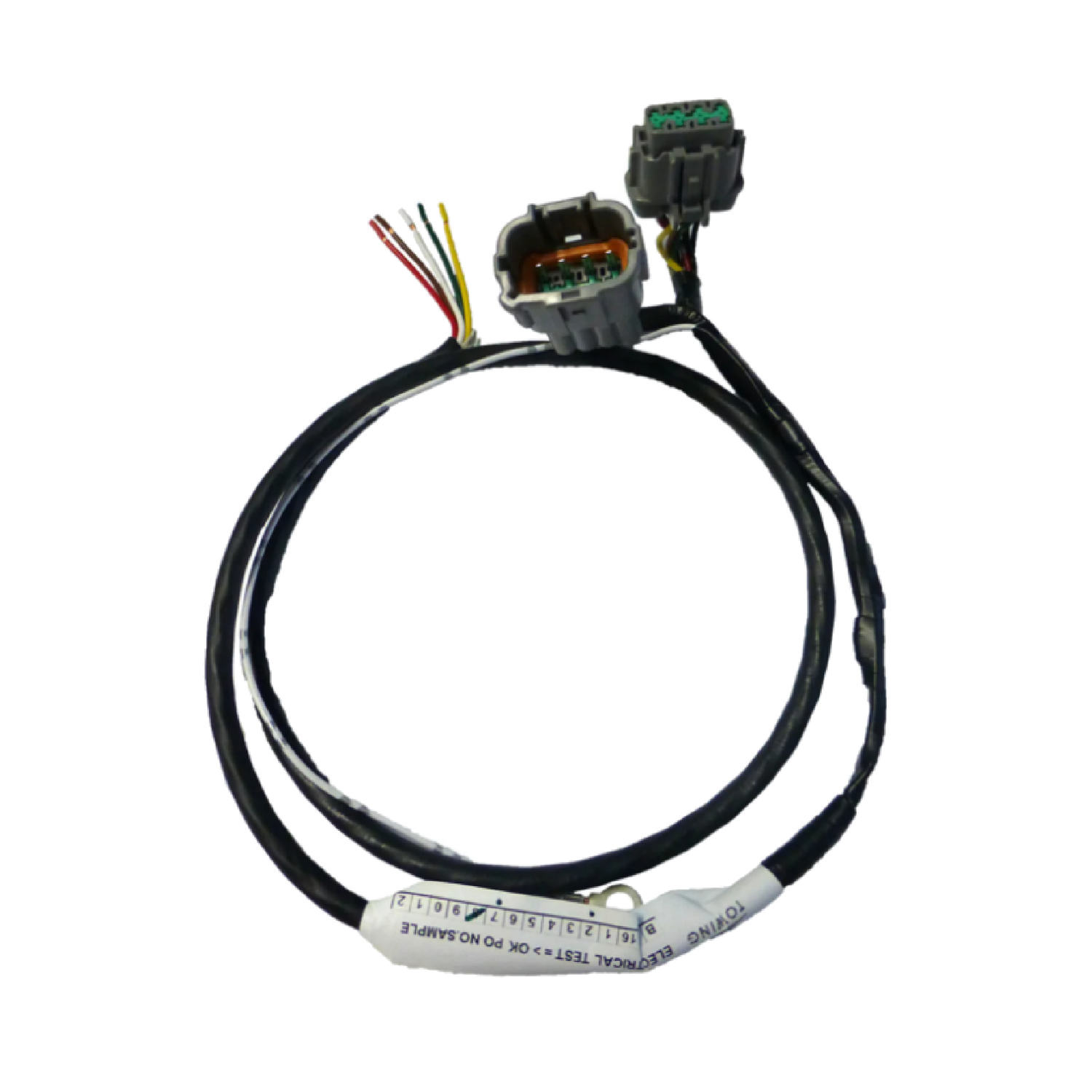 A direct fit wiring harness for Nissan Navara NP300 D23 Ute, featuring a black cable with connectors and labeling.