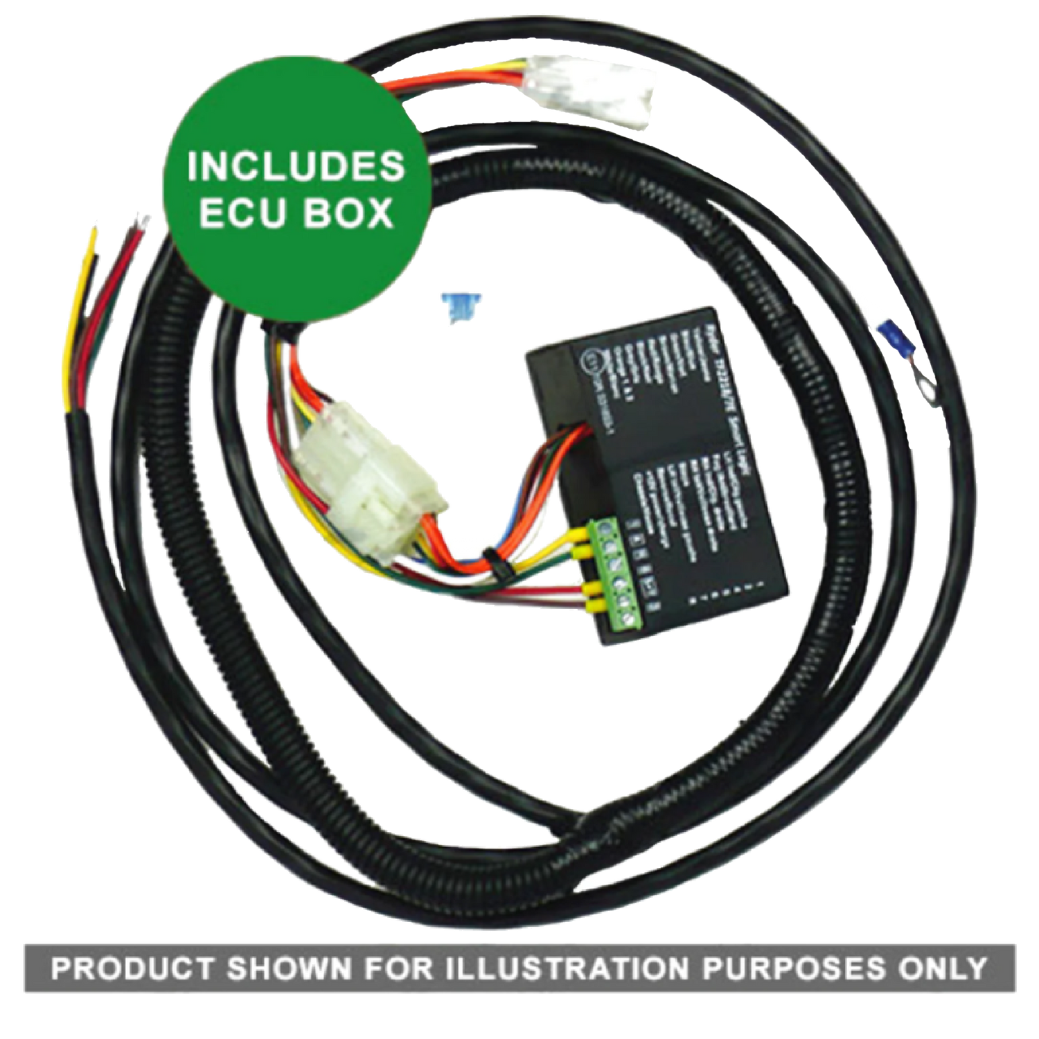 A direct fit wiring harness for Mitsubishi Triton MR Ute, including an ECU box, shown for illustration purposes.