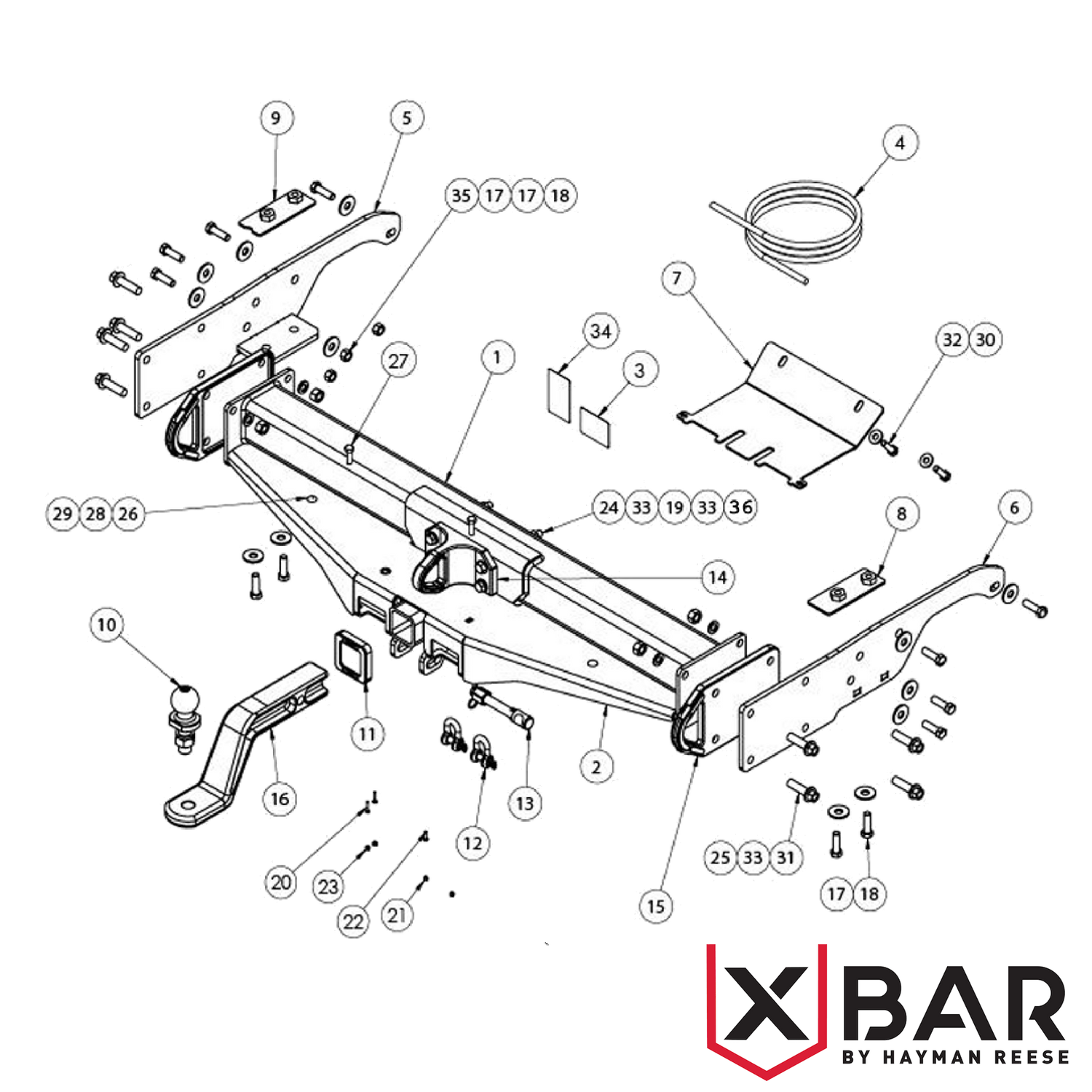 X-Bar Ford Ranger 2wd & 4wd Cab Chassis 08/2015 - 04/2022  - Towbar Kit