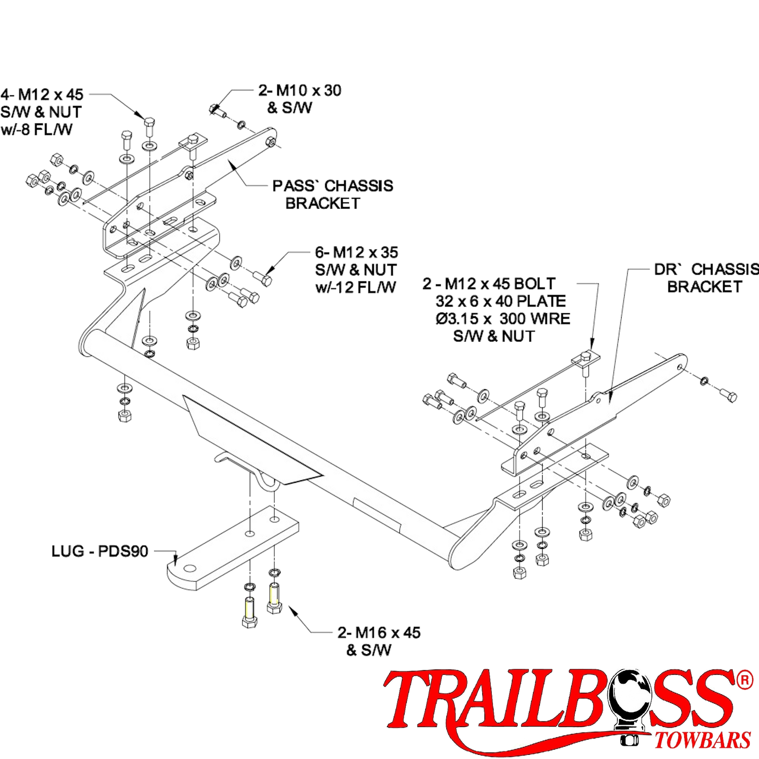 Nissan Navara D21 & D22 2wd Dual Cab Tub Body No Step 01/1986 - 12/2000 - Towbar Kit