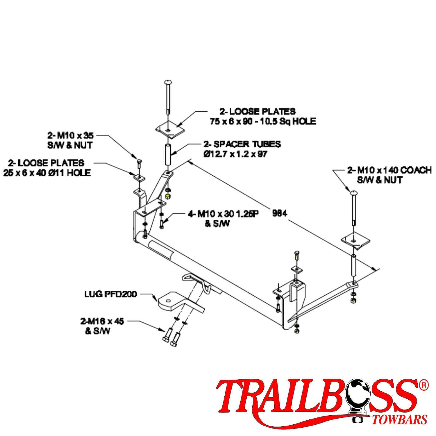 Ford Econovan Maxi Van with Flush Metal Bumper Step 01/1984 - 12/2005 - Towbar Kit
