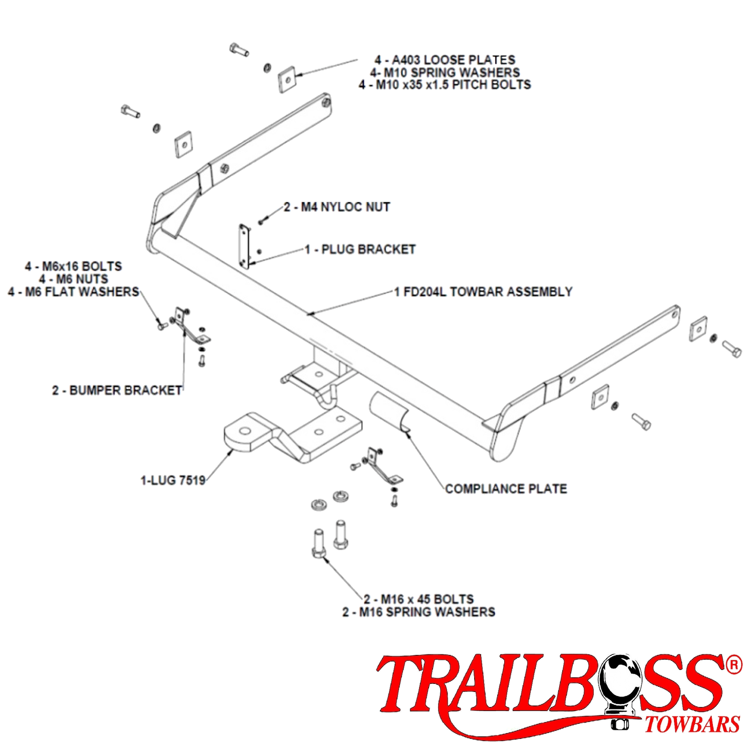 Ford Focus Sedan 08/2011 - 08/2012 - Towbar Kit drawing - STANDARD DUTY 