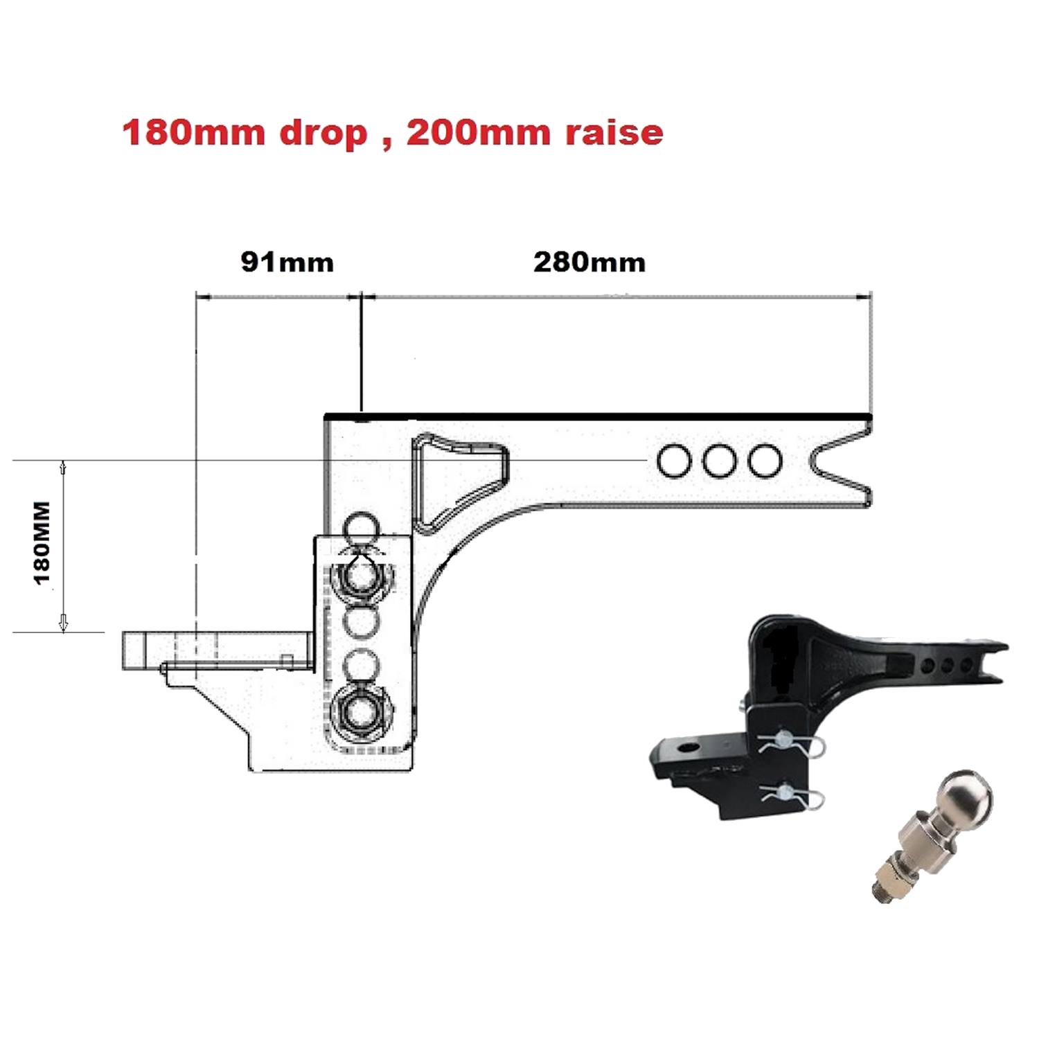 3500KG Adjustable towbar Ball Mount