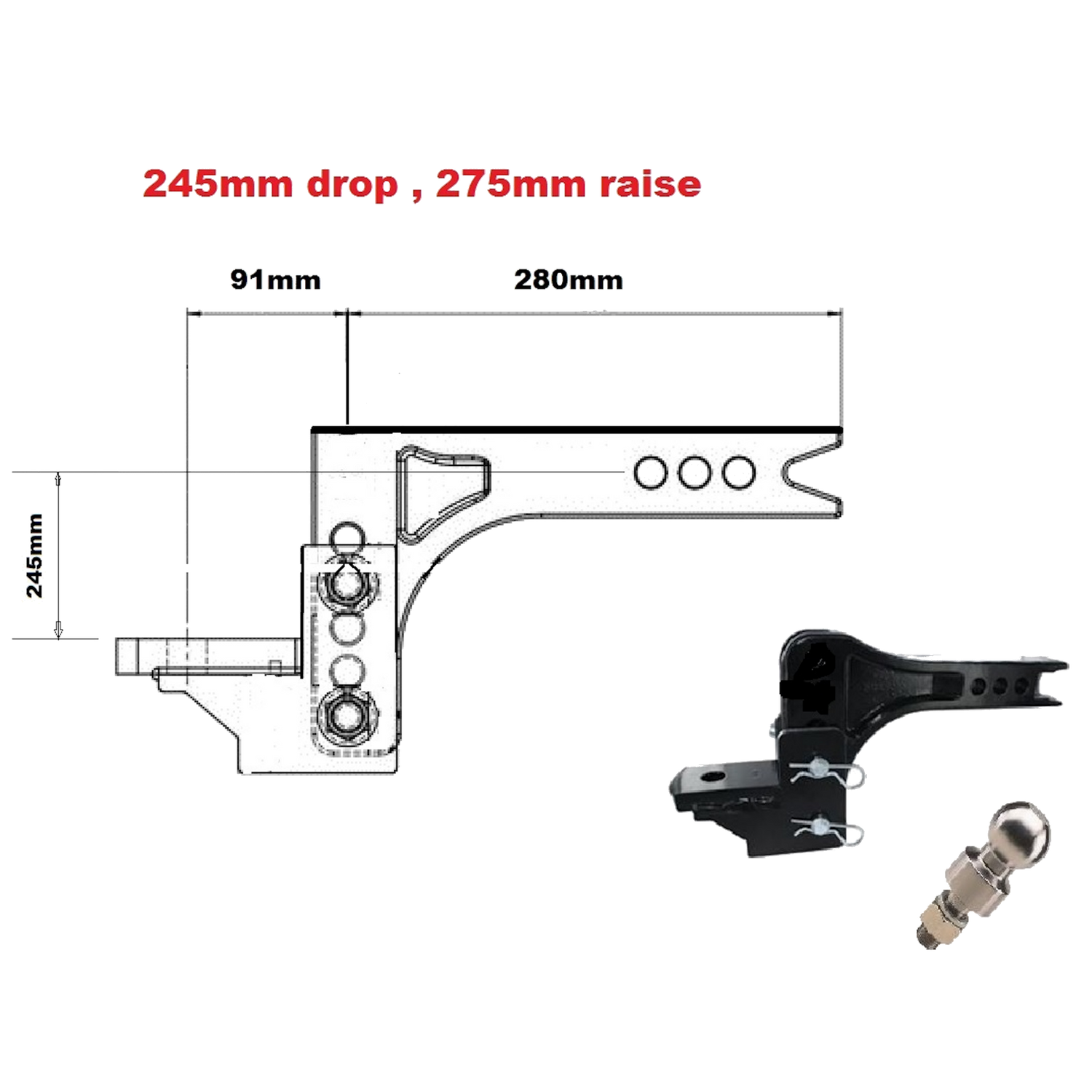 3500KG Adjustable Towbar Ball Mount