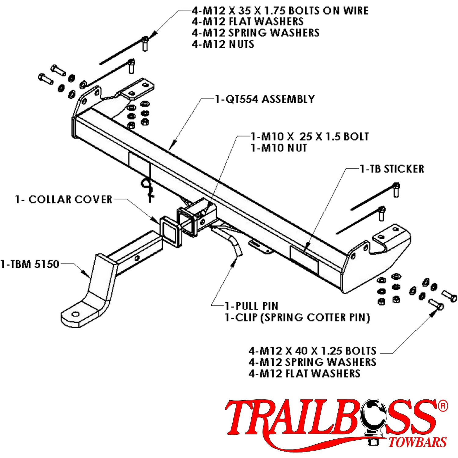 Toyota HiLux 4wd Styleside Tub Body Without Bumper- 04/2005 - 08/2015 - Towbar Kit