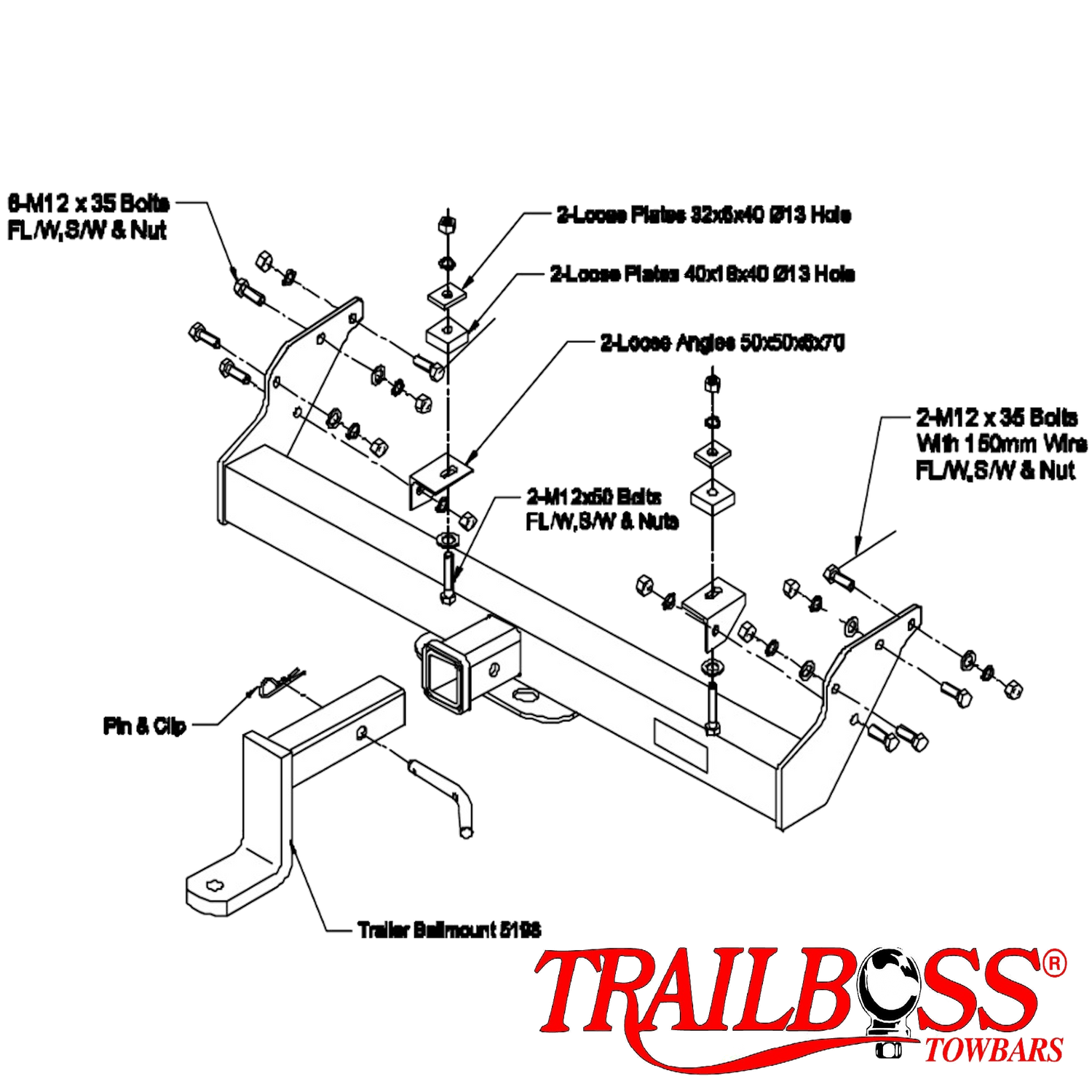 Mitsubishi Triton 4wd Tub Body Without Bumper 10/1986 - 07/2006 - Towbar Kit