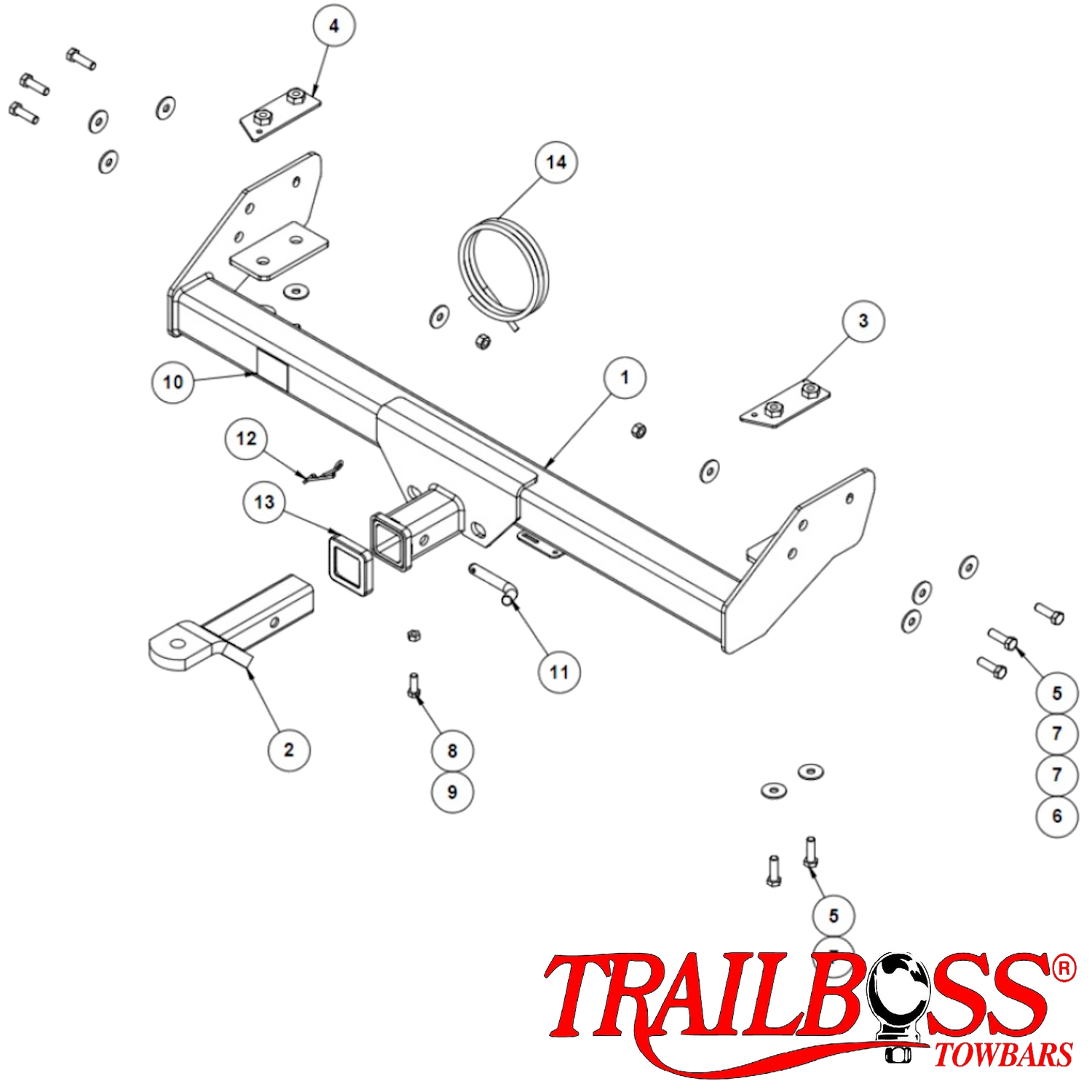 Ford Ranger 2wd & 4wd Cab Chassis No Bumper 08/2015 - 04/2022 (Relay Harness) - Towbar Kit
