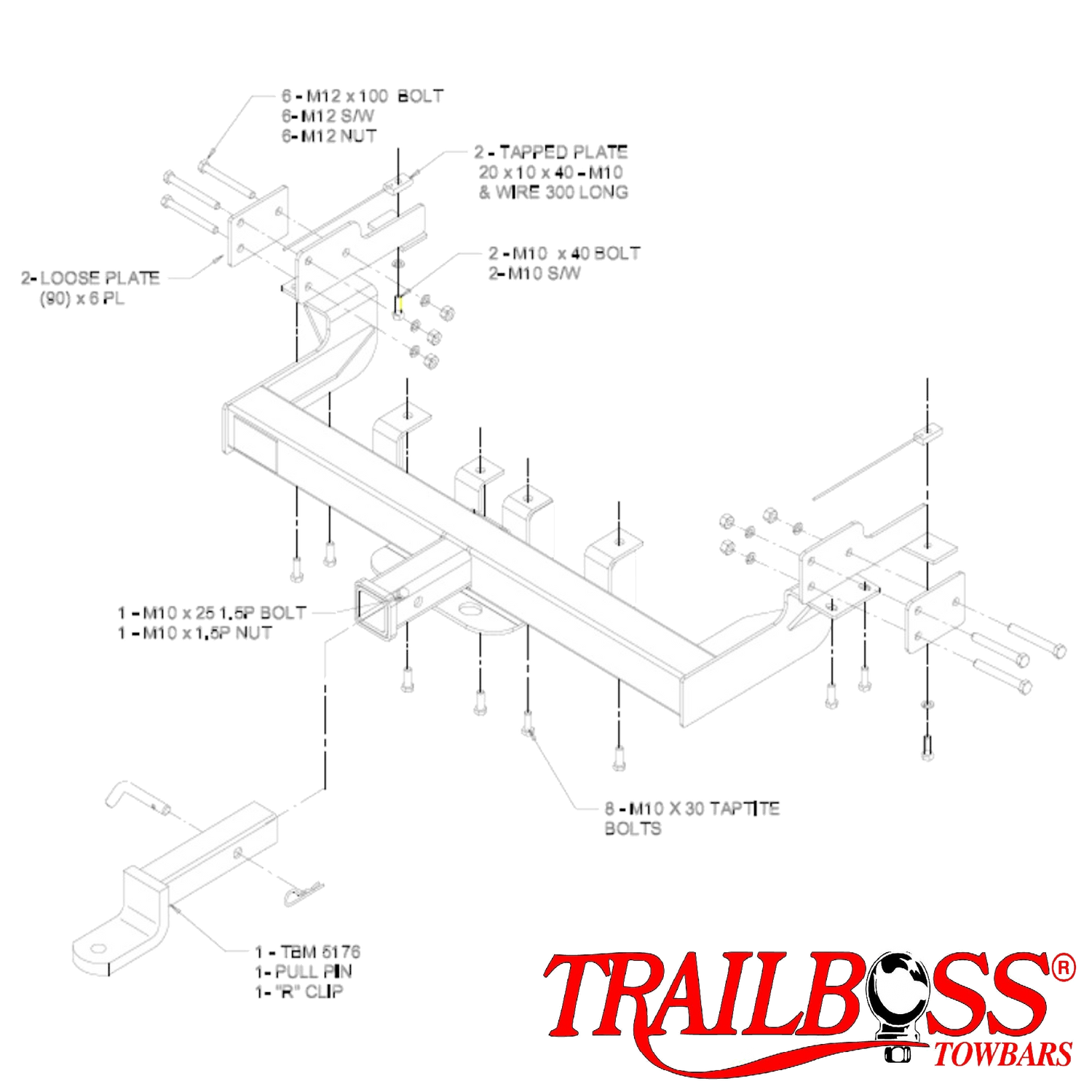 Ford Falcon AU, BA, BF, FG, FGX Cab Chassis 8' Tray 07/1999 - On (Manual Transmissions)- Towbar Kit