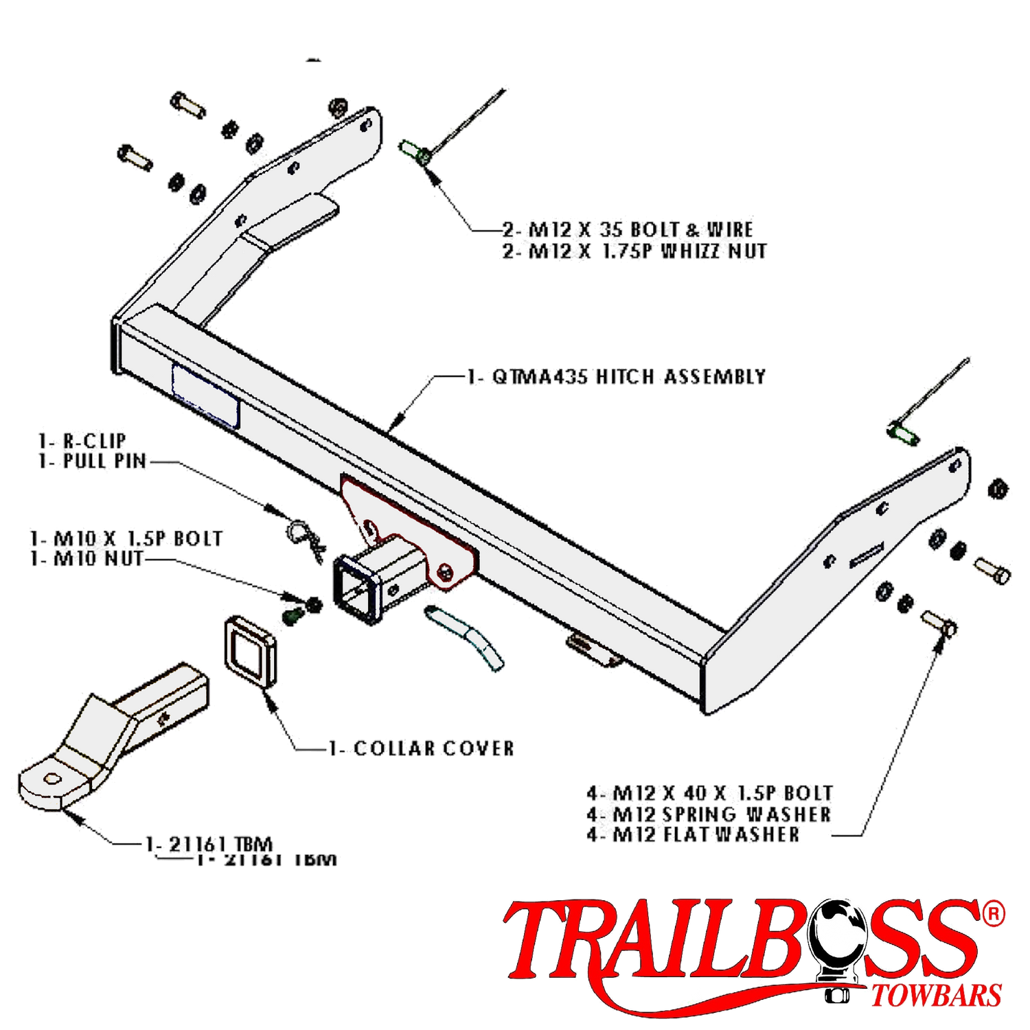 Ford Ranger 2wd Lo-Rider Cab Chassis No Bumper 02/2007 - 09/2011 - Towbar Kit