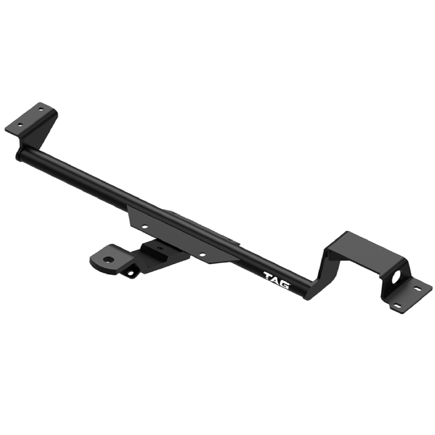 Black metal towing hitch with 'TAG' branding on a white background