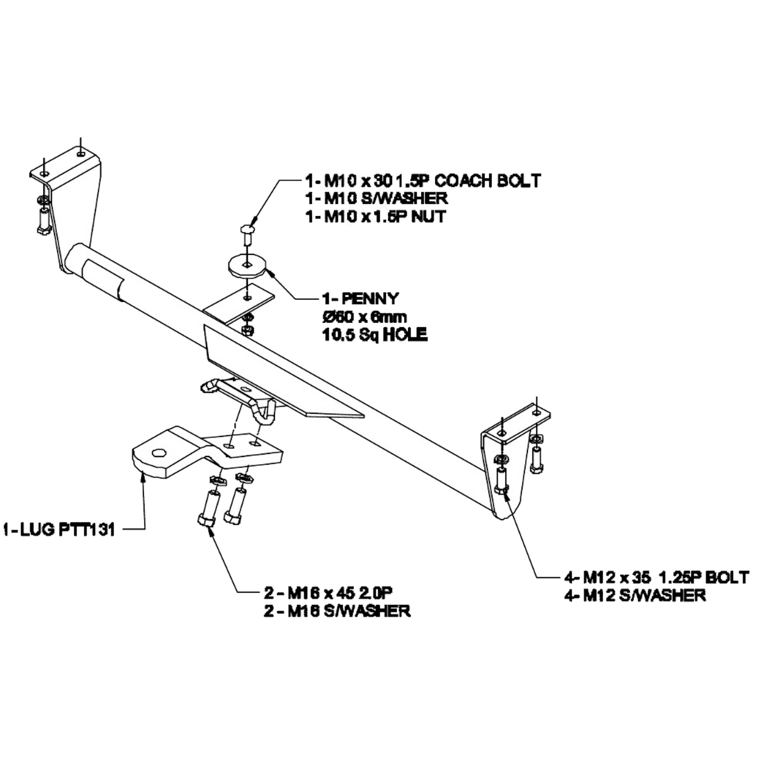 Toyota Corolla ZZE122 Sedan 12/2001 - 04/2007 - Towbar Kit